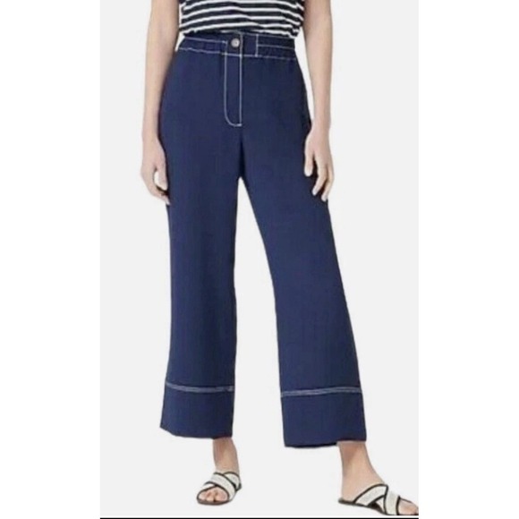 J.CREW Pants - J.Crew Pull-on Crop Pant 365 Crepe Sailor Wide Leg Navy Blue Coastal Size 10